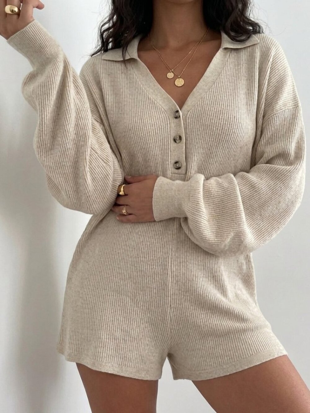 NWT Gilly Hicks Ribbed Henley Romper